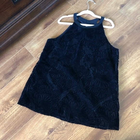 Loft high neck black velvet laser cut sleeveless blouse in size XS - Picture 2 of 7